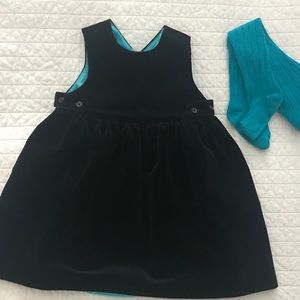 GAP 12-18 Black Velvet & Turquoise Dress w/Tights